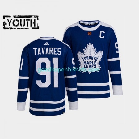 Toronto Maple Leafs John Tavares 91 Adidas 2022 Reverse Retro Blauw Authentic Shirt - Kinderen
